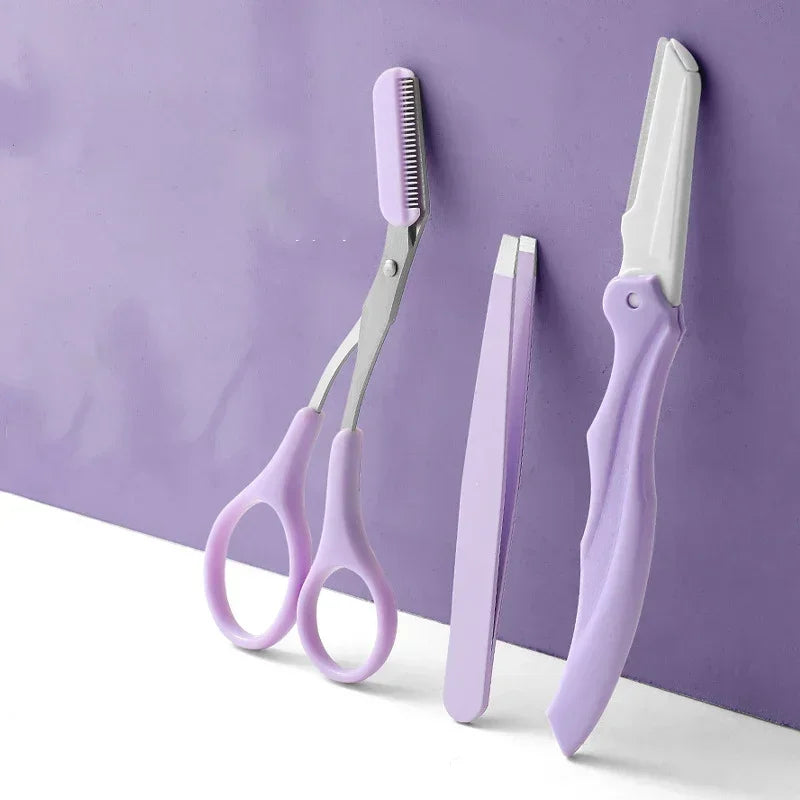 3Pcs Comb Tools Eyebrow Portable Scissors with Private Label Set Makeup Eyebrow Trimming Set Eyebrow Razor makeup tools Vue