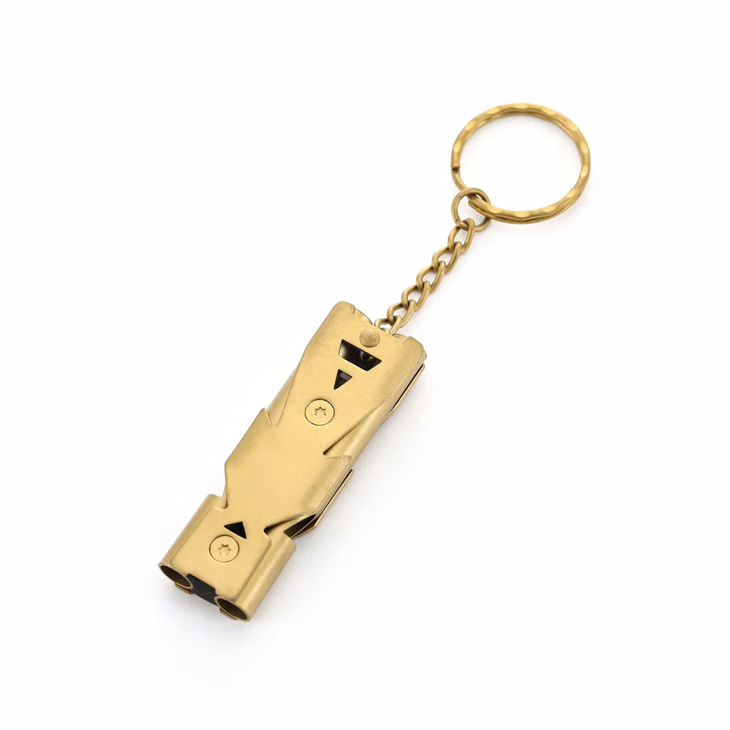 High Decibel Whistle Keychain Stainless Steel Double Pipe Camping Hiking Emergency Survival Whistle Portable Outdoors Tools Vue gold