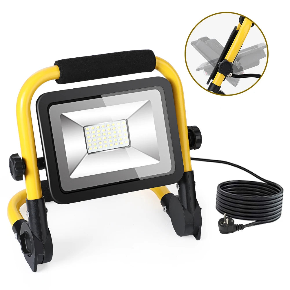 Portable LED Flood Light LED Work Light Portable LED Flood Light IP65 Waterproof Spotlight 5M Wire Plug Emergency Lights Stand Vue