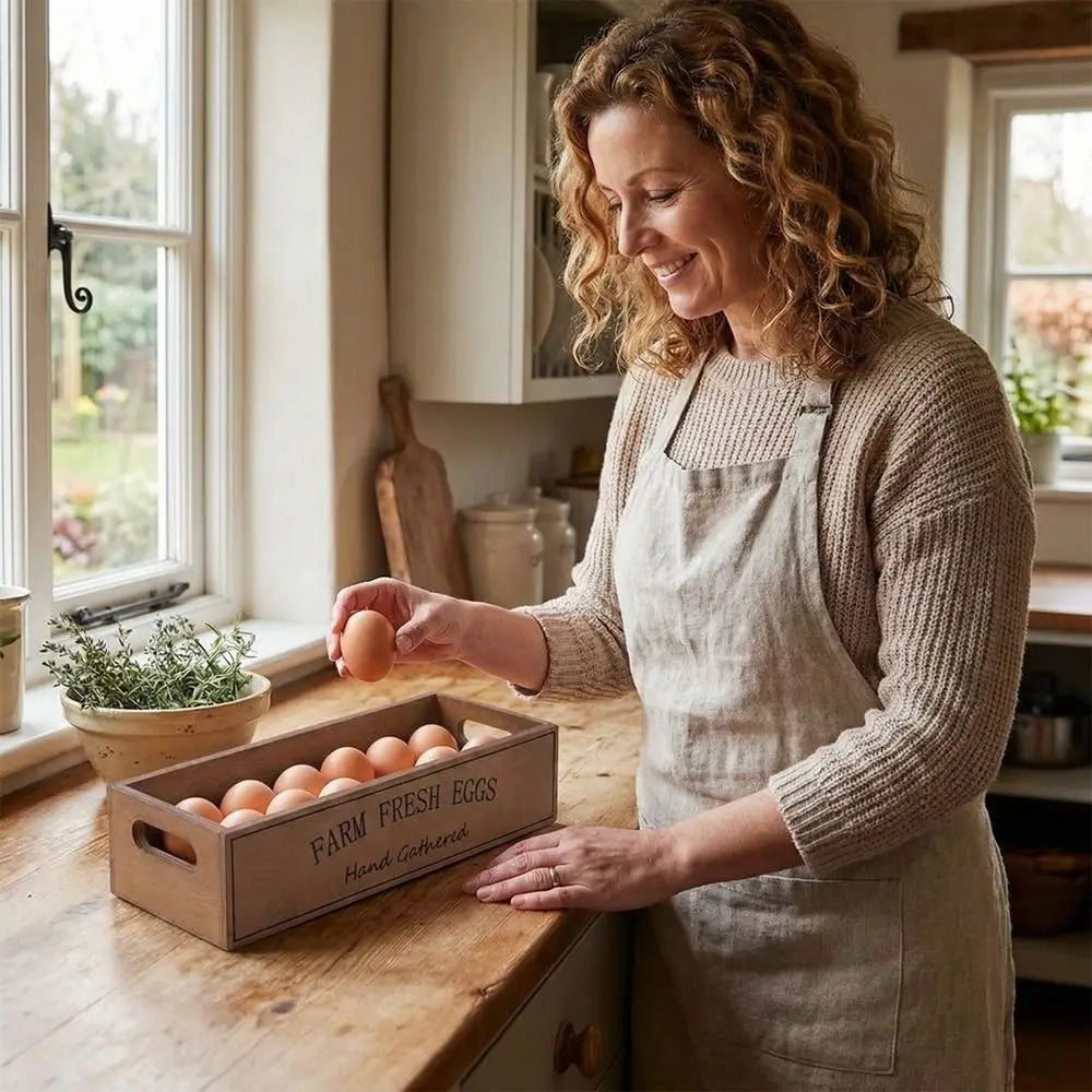 Open-Top Lid Wood Egg Case Rustic Large Capacity Egg Storage Box Wooden Space Saving Egg Display Crates Kitchen Organizer Vue