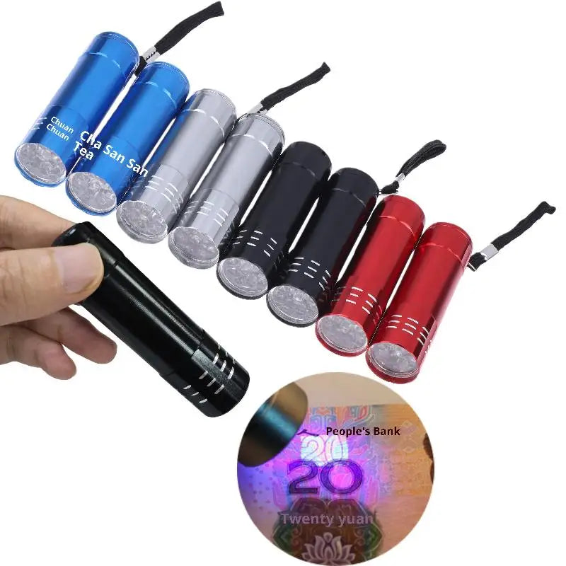 1Pcs 50LM 395nm Mini UV Flashlight, Compact 9 LED Outdoor Lighting Tool, Portable Black Light for Hiking Vue