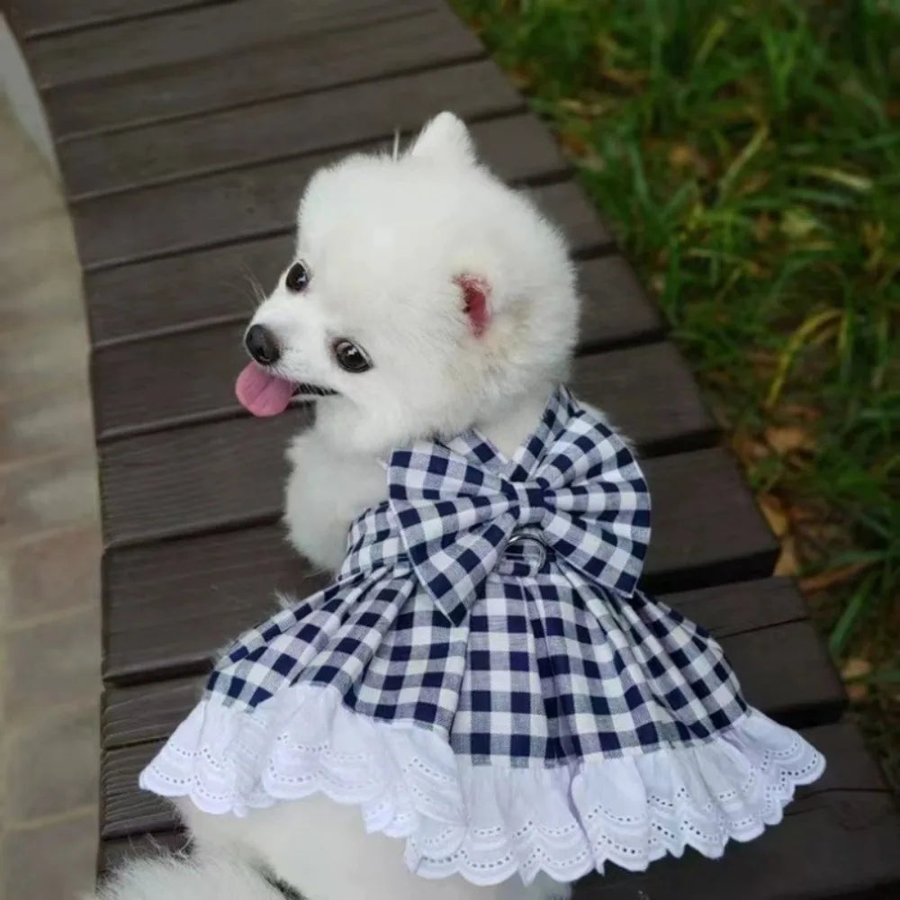 Comfortable Soft Pet Summer Clothes Breathable Thin Design Cat Plaid Skirt Fashion Dog Princess Skirt Small Animal Vue Black M