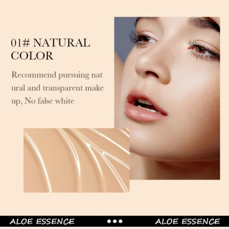 Aloe Vera Liquid Foundation, Natural Color, Fine Powder Texture, Light and Breathable Tightly Adheres to the Skin, Covers Skin Imperfections, Is Waterproof, Beautifies the Skin, Makes the Skin as Smooth and Delicate as Silk, Vue