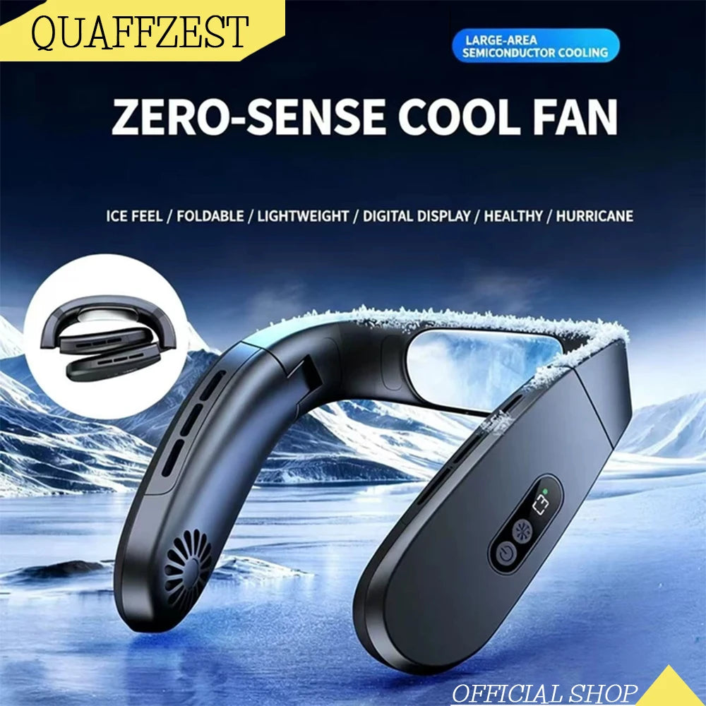 Foldable Portable Neck Fan 5000mAh Neck Air Conditioner Rechargeable Semiconductor Cooling Fan Outdoor Personal Fan Wearable Coo Vue
