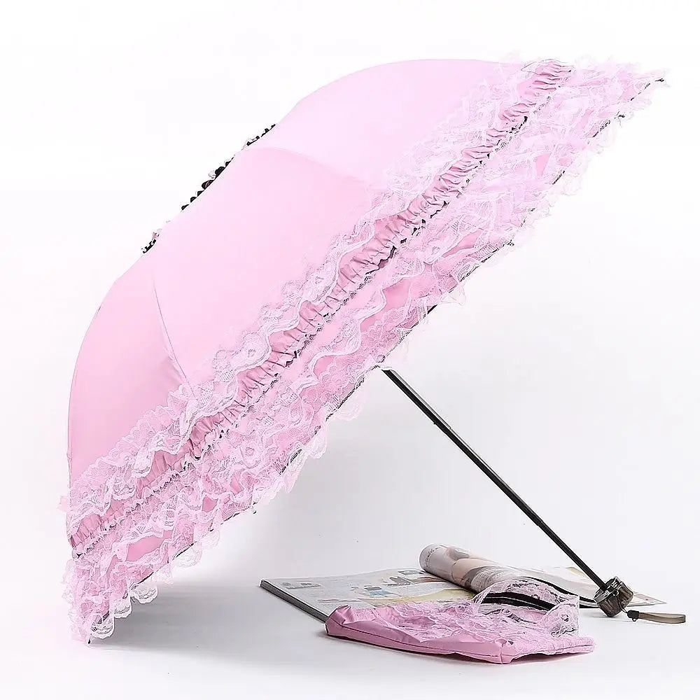 Fashion Lolita Lace Sun Umbrella Anti-UV Protection Thickened Portable Sunshade Folding Waterproof Folding Umbrella Girl Vue