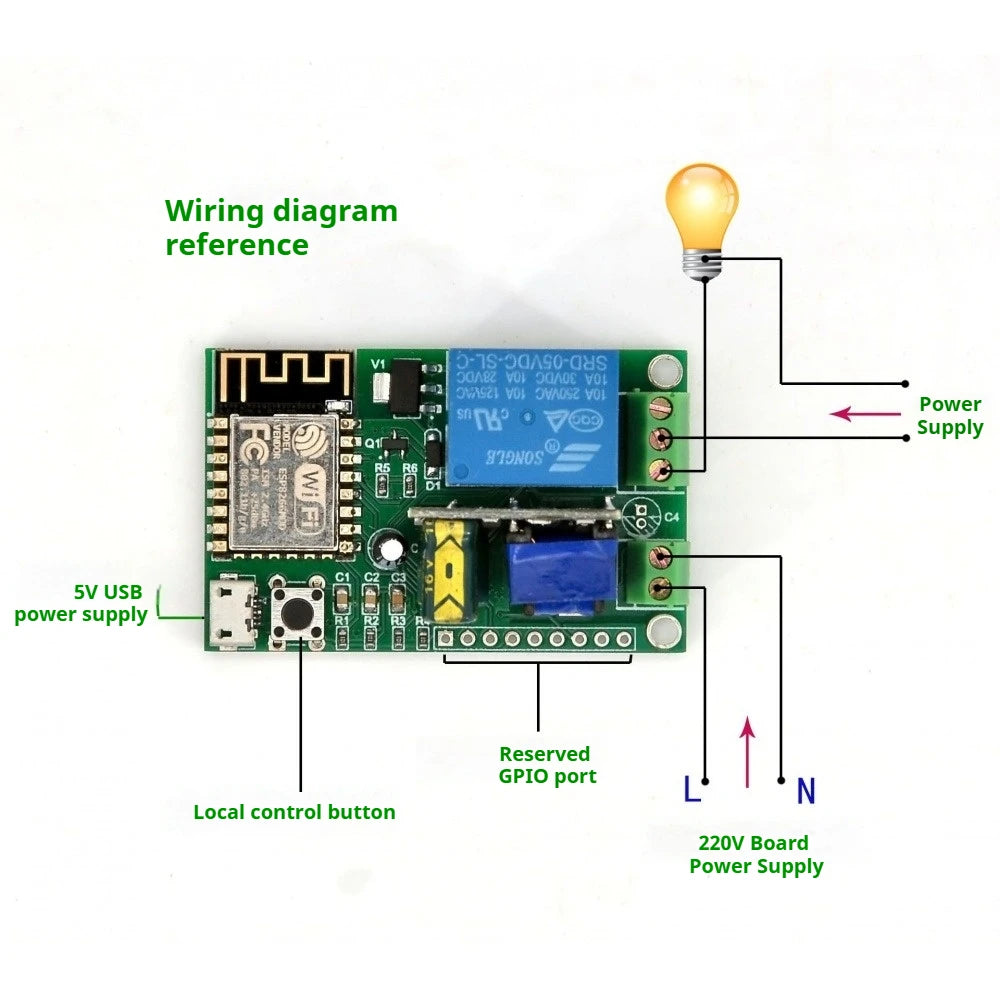 ESP8266-12F Secondary Development DIY Relay Module WiFi Remote Control Relay Support TCPServer/TCPClient Modes 220V/5V Powered Vue