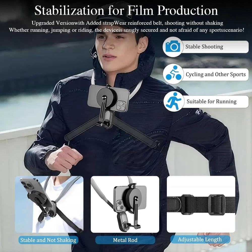 Magnetic Neck Mount Silicone Quick Release Holder for Mobile Phones Video recording Stand Vue