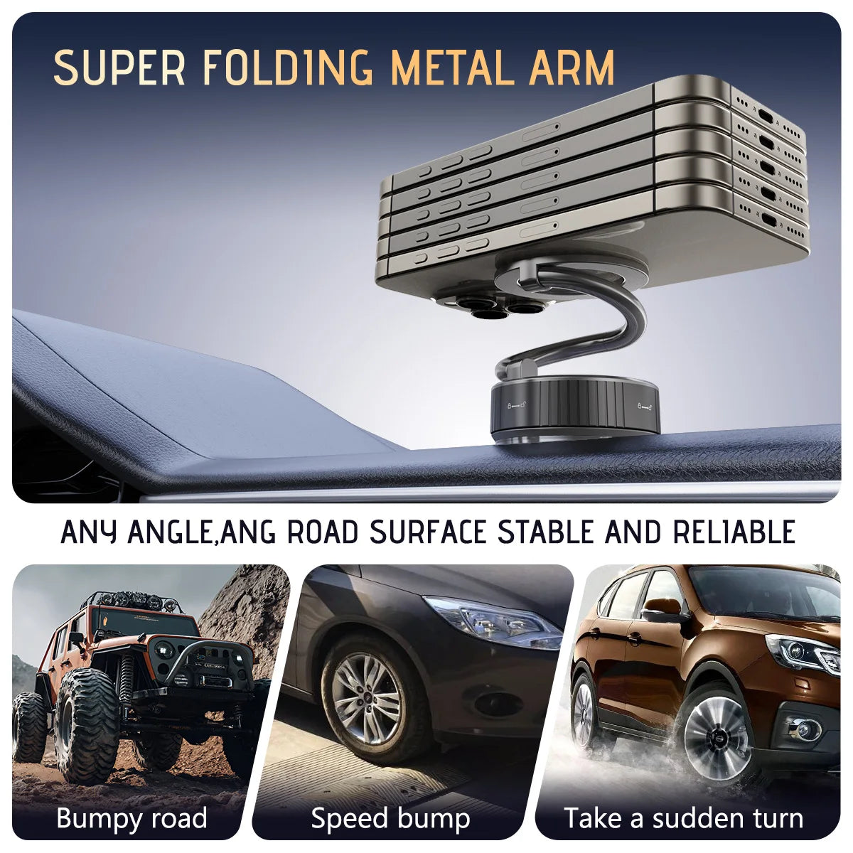 Car Magnetic Suction Cup Stand S-Shaped Foldable Adjustable Angle for Phones 360 Rotation Desk Dashboard Mount Home Travel Use Vue