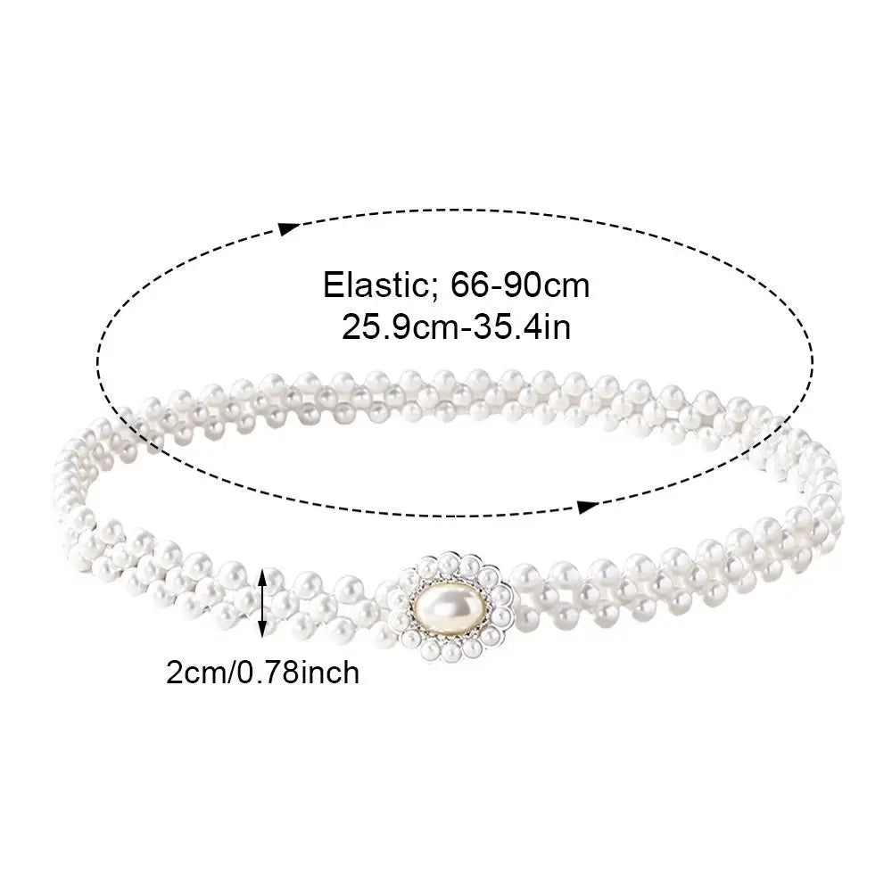 Pearl Beads Waist Chain Stretch Elastic Band Thin Narrow Waistband