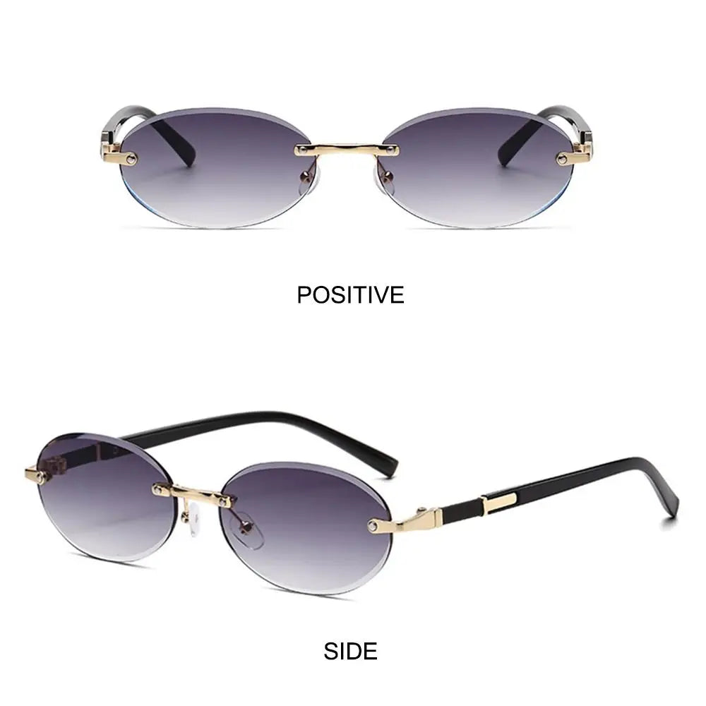 Vintage Cut-edge Oval Frame Sunglasses Frameless Street Punk Shades