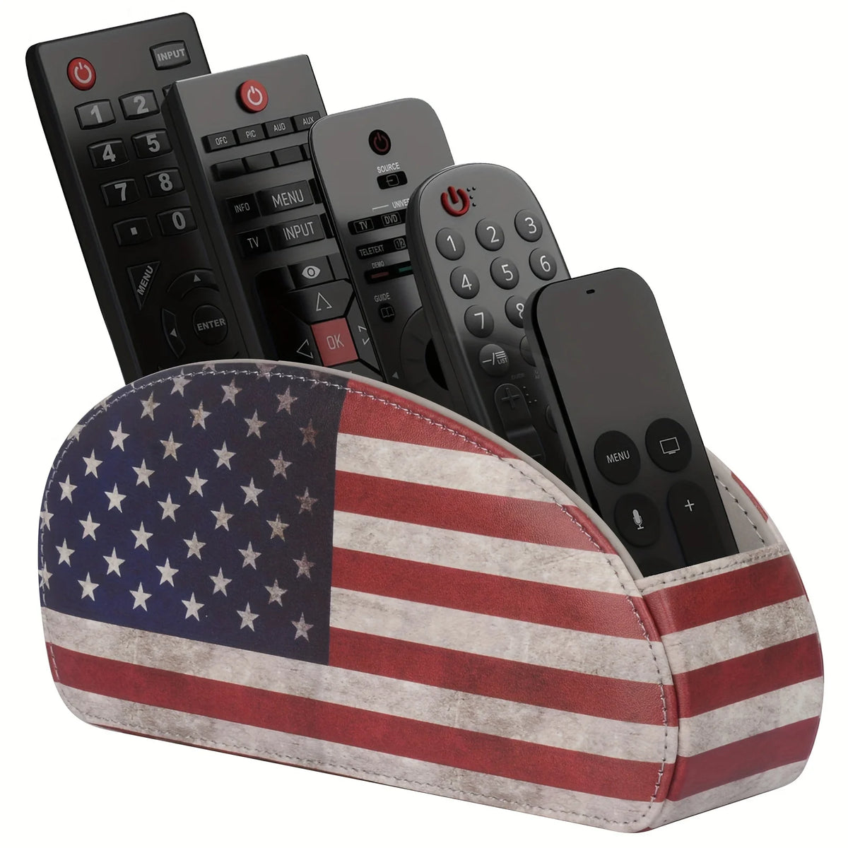 PU Leather Remote Control Holder5Compartments,Multi-Device Organizer for TV/DVD/Blu-Ray,Desk & DrawerStorageBoxHome&OfficeDecor Vue