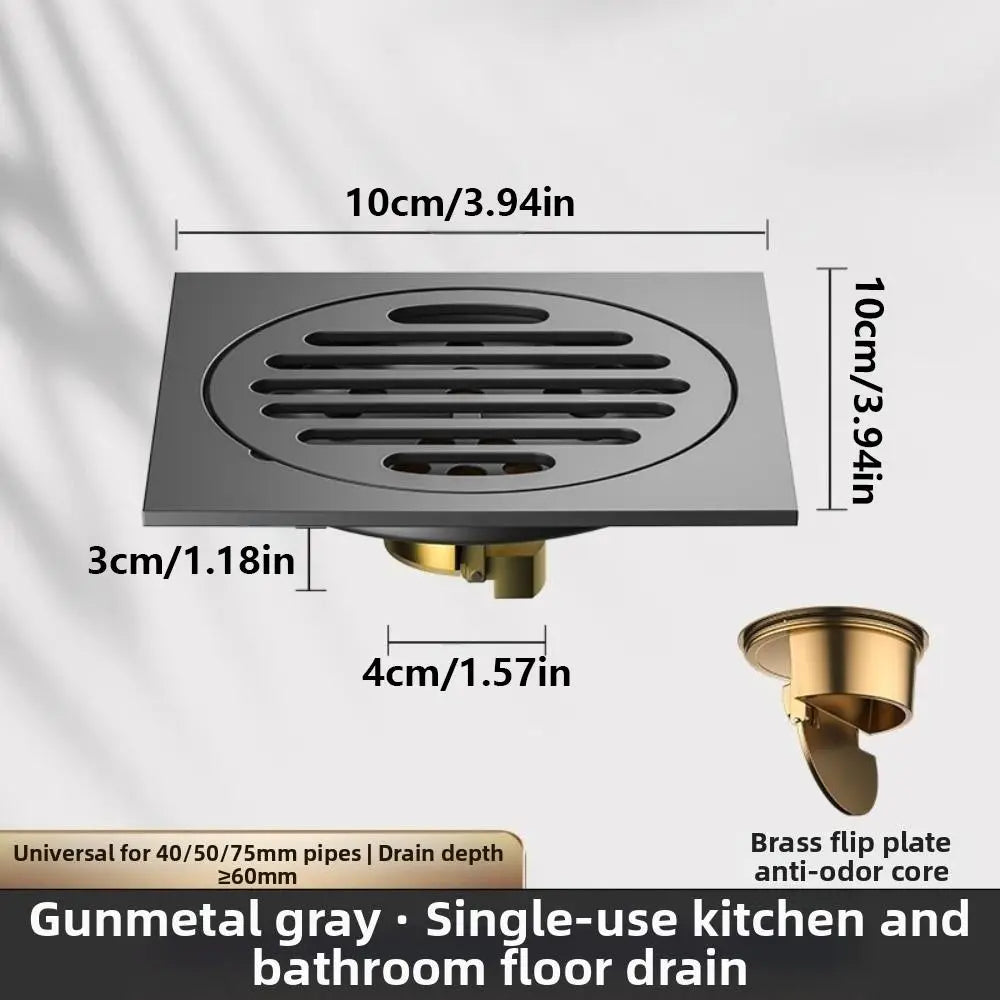 Anti-Odor Stainless Steel Floor Drain Dual Use Universal Shower Trap Filter Square All Copper Drain Core Floor Hair Catcher Vue