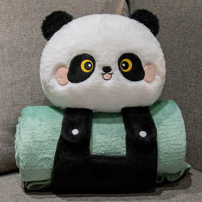 2 in 1 Capybara Panda Pillow Blanket Plush Roll,Kawaii Stuffed Pillow Warm Lap Throw for Office Nap Soft Gift for Girls Kids Vue Panda-Tongue-Stickin 80x100cm