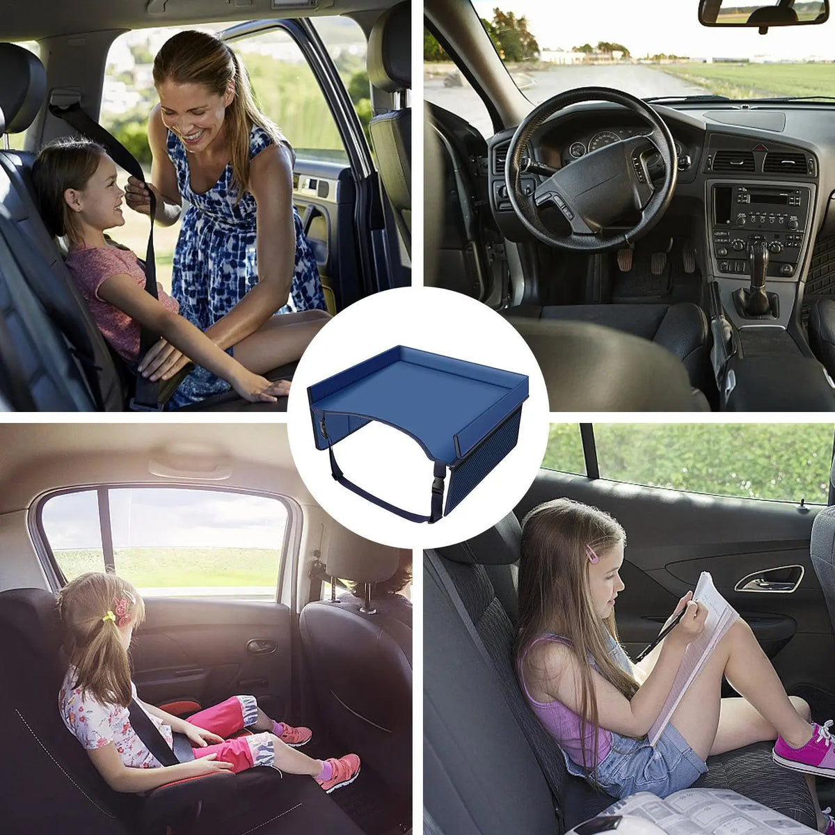 40x32x20cm Car Seat Travel Tray for Kids, Foldable Non-Slip Desk Organizer, Road Trip Activity Table with Cup Holder Accessories Vue