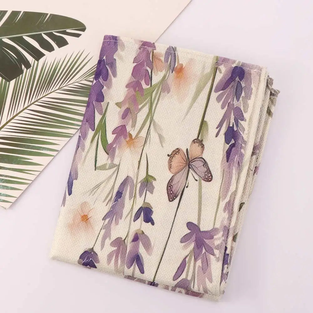 Table Flag Flower Printed Linen Table Runner Purple Lavender Vintage Table Cover Reusable 183CM Tablecloth Valentine's Day Vue