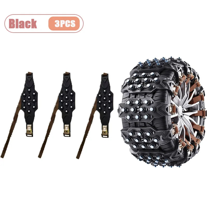 Snow Chains for Car Tires Universal Fit Heavy Duty Anti Slip Traction for SUV Sedan Winter Driving on Snow Ice Roads Vue Black-3PCS