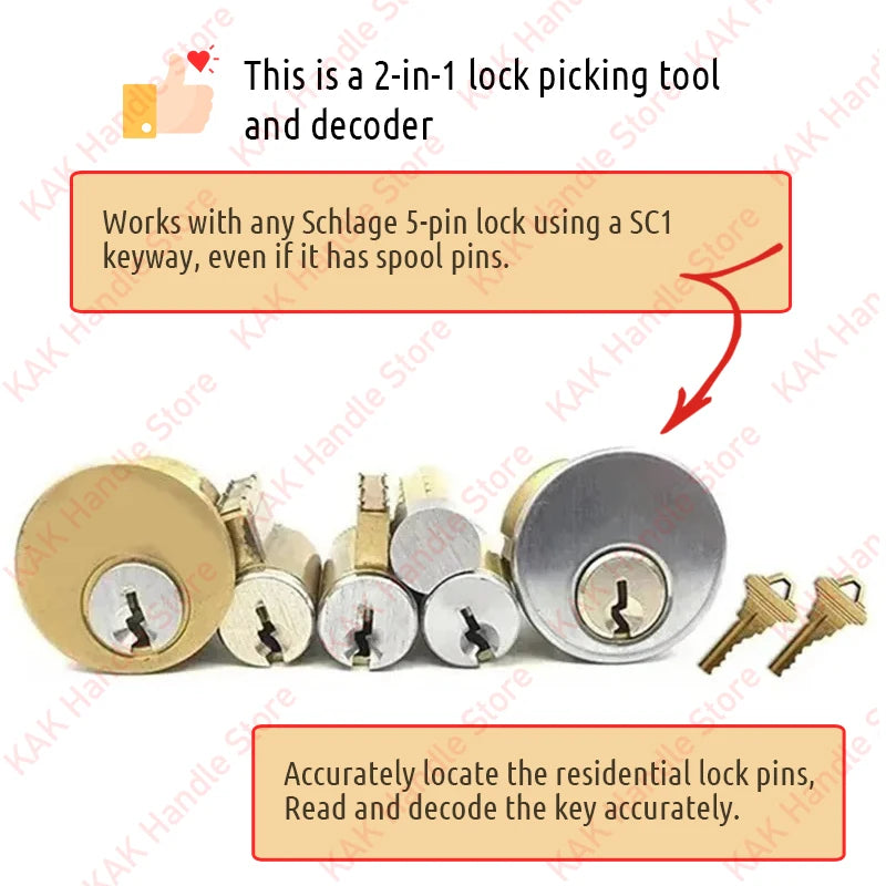 SC1 2 in 1 Locksmith Tools Professional for Home Door Civil Locks Stainless Steel Lock Picking Tool Kit and Key Reader Decoder Vue