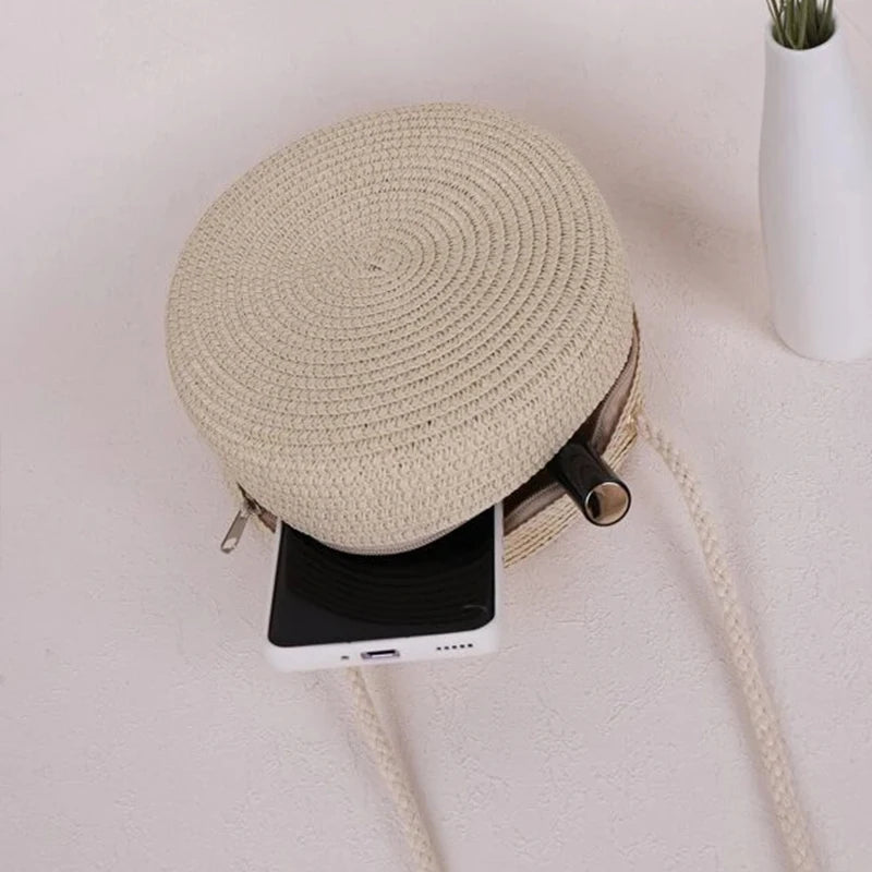 Round Straw Bag Women Woven Beach Crossbody Ladies Cute Shoulder