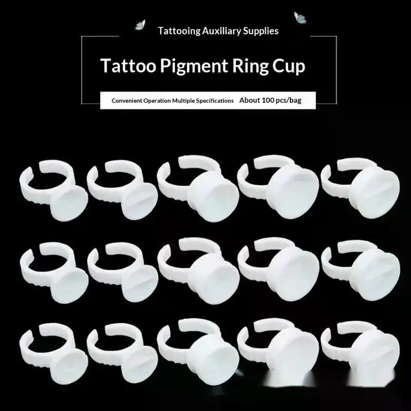 100PCS Disposable Plastic Makeup Pigment Rings Tattoo Glue Holder for Nail Art Eyelash Extension Vue