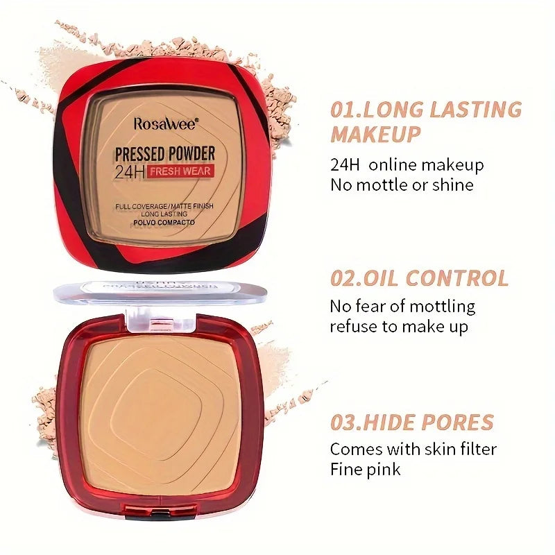 Full Coverage Pressed Powder Foundation With Puff Applicator, 24H Wear Matte Control Oil Foundation Long Lasting Face Makeup Vue