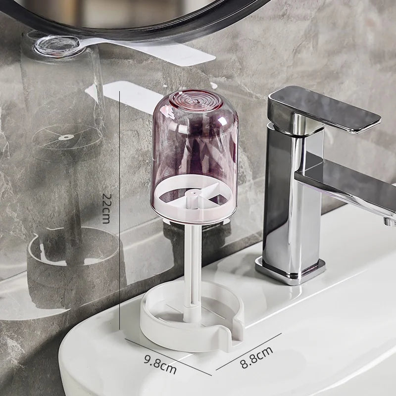 Toothbrush Holder Withdust Cover Drainage Design Plastic Multifunctional Bathroom Toothbrush and Cup Organizer Vue 167-Pink
