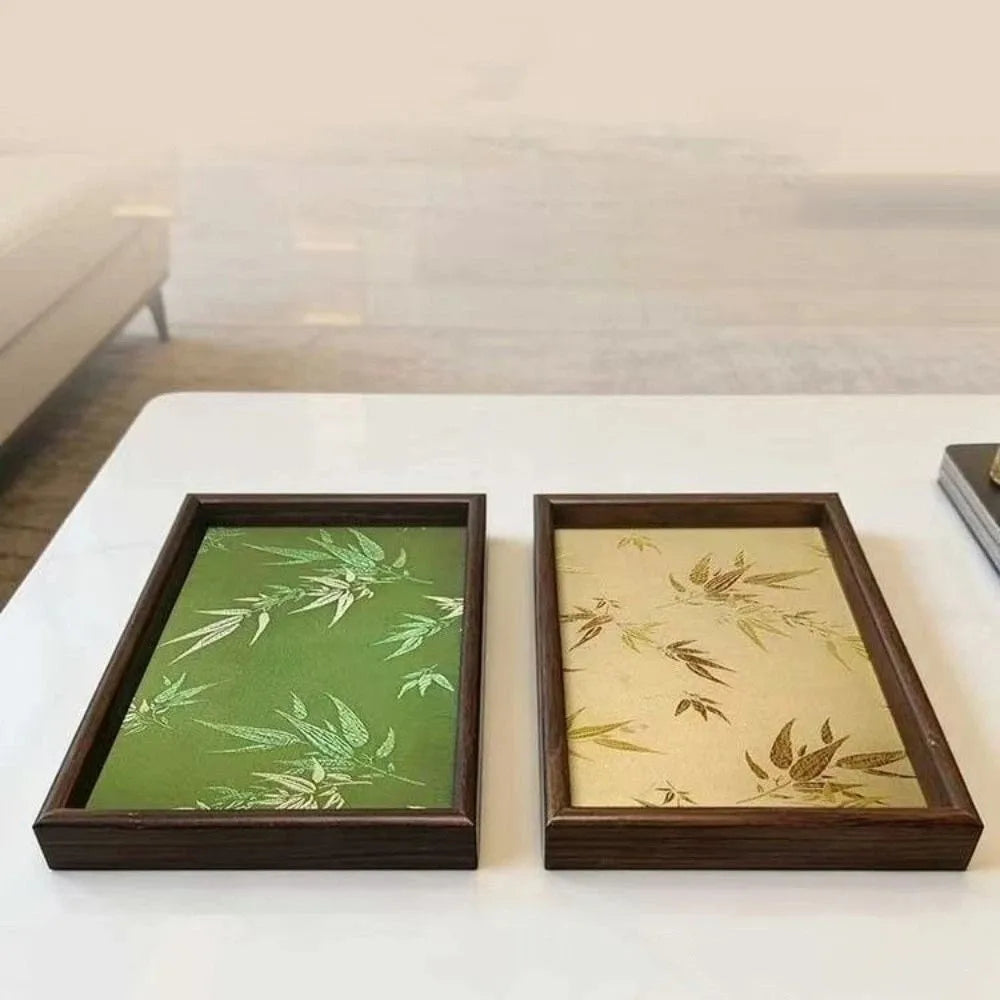 Wooden Bamboo Shadow Embroidered Tray Large Capacity Decorative Rectangular Storage Tray Space Saving Chinese Style Vue