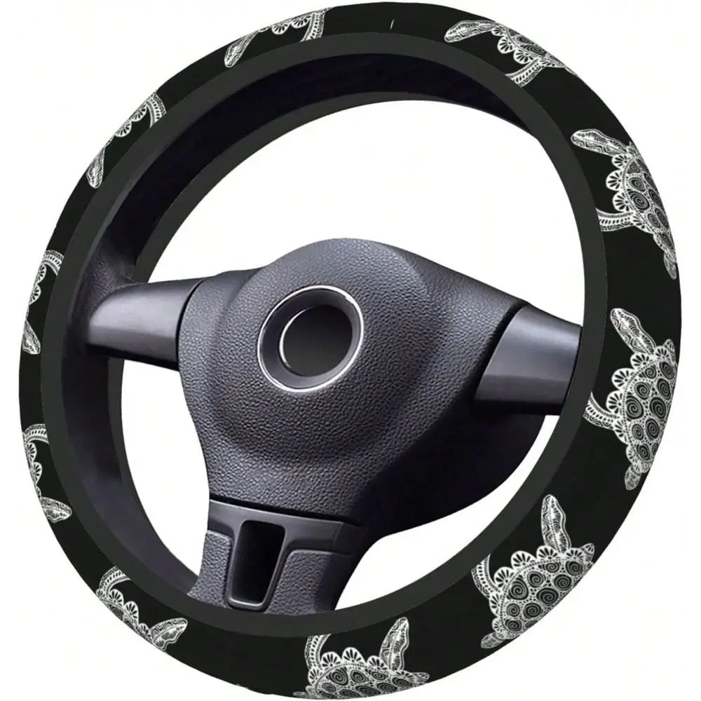 Sea Turtle Car Steering Wheel Cover Protector Upgrade Thicken,Mandala Black,Anti Slip Stretchy Soft Car Accessories Interior De Vue