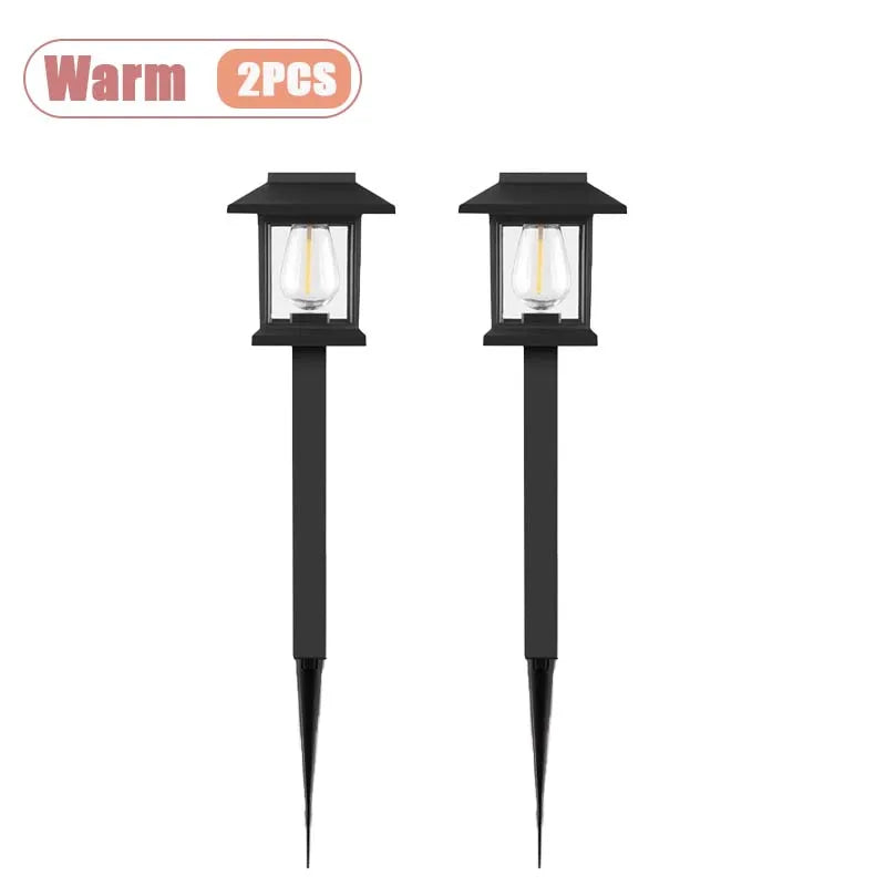 Solar Outdoor LED Vintage Tungsten Filament Lawn Stake Lights for Villa Courtyard Garden Park Decorative Landscape Ambient Glow Vue Warm-2PCS