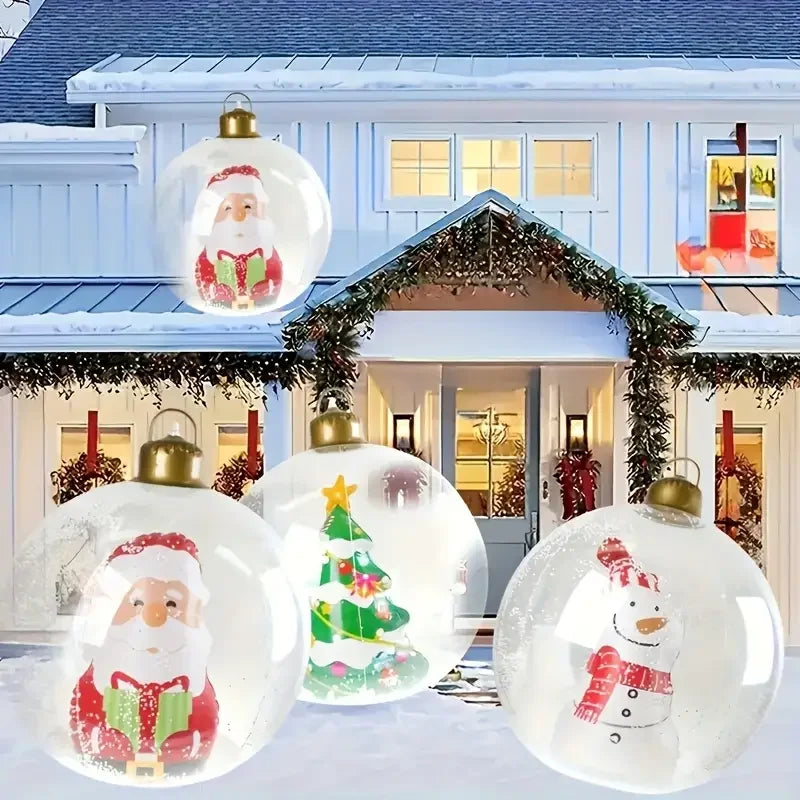 Christmas Themed LED Lighted PVC Clear Balloon Double Layer Inflatable Festive Ball for Outdoor Party Display Ornament Decor Vue