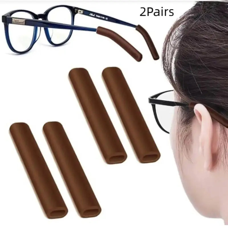2 Pairs Silicone Anti-Slip Holder Glasses Anti-slip Cover Ear Hook For Sunglasses Eyeglass Leg Temple Tips Black White Brown Vue Brown