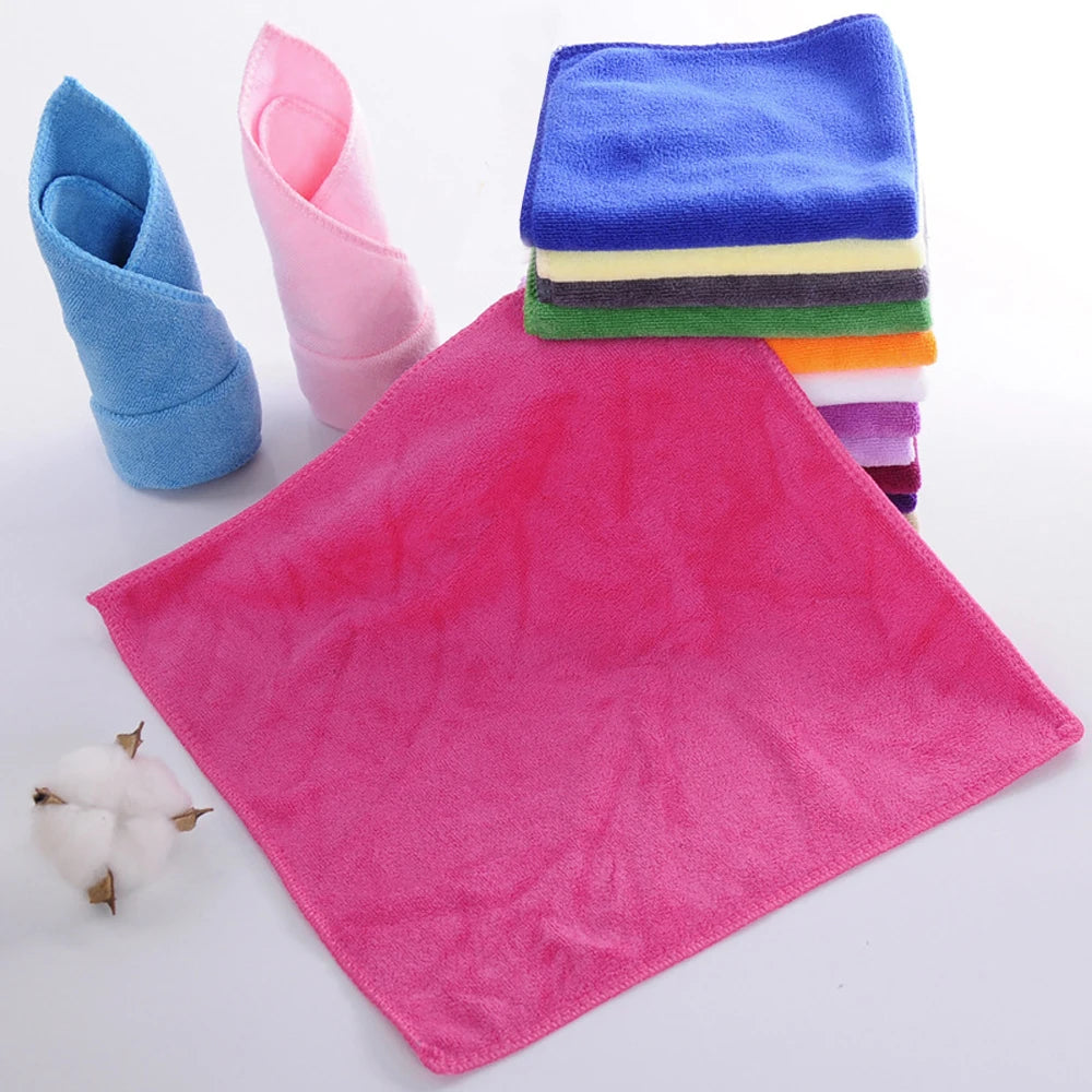 12PCS Colorful Soft Microfiber Hand/Face Towel 30 x 30cm Soft and Thick Pendable Square Towel Fiber Kitchen Cleaning Cloth Vue