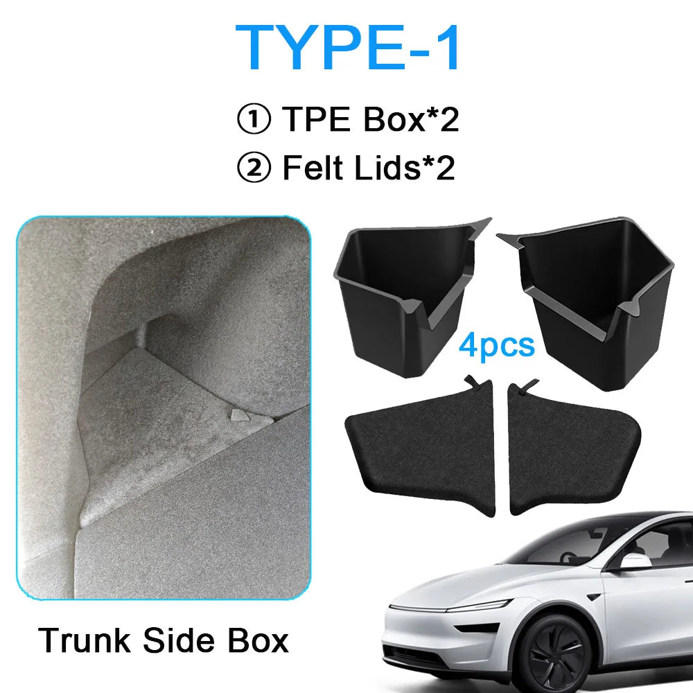 For Tesla Model Y Juniper 2025 2026 Car Trunk Side Storage Box Cover plate organizer Car trunk side storage box refit Accessorys Vue TYPE 1