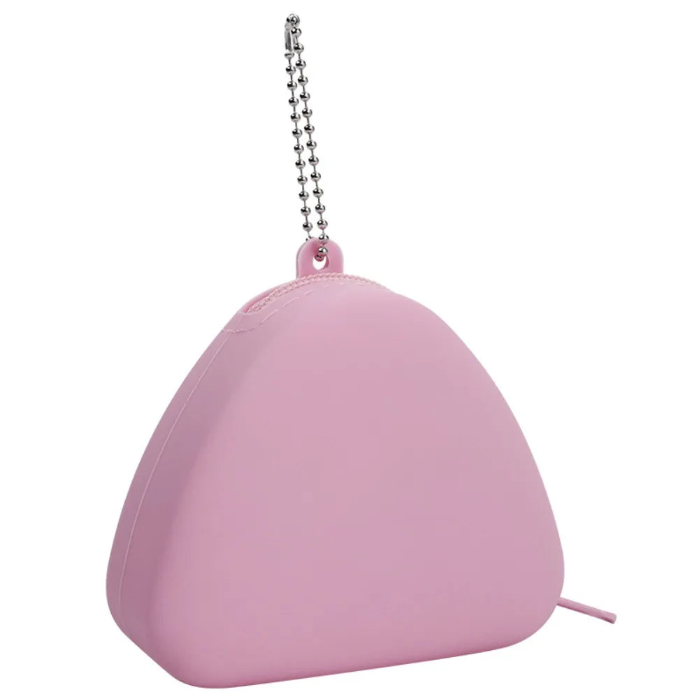 Fashion Candy Color Silicone Coin Holder Triangle Shape Portable Mini Coin Purse Zipper Closure Protective Earphone Bag Girls Vue Pink