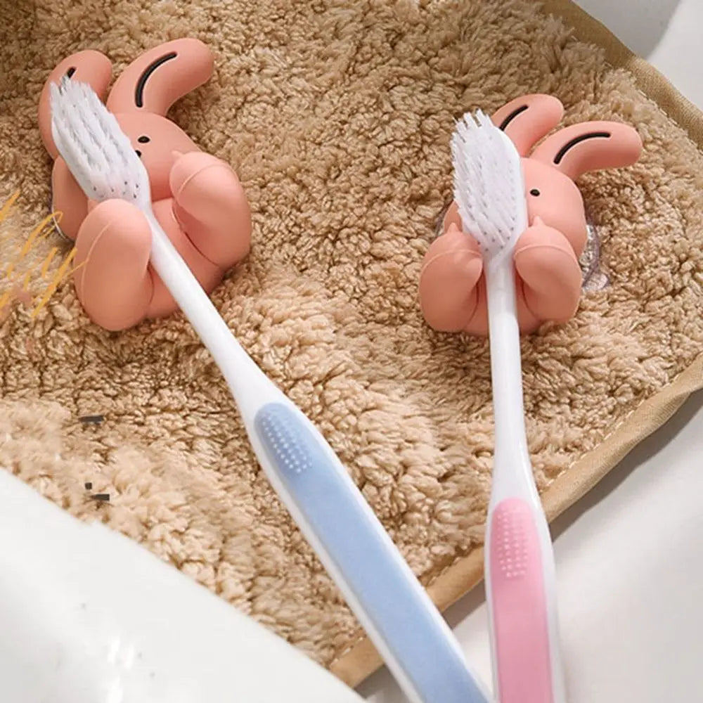 Cartoon Bunny Toothbrush Holder Silicone Suction Cup Shaver Wire Storage Hook Wall-mounted Rabbit Bear Toothbrush Holder Vue