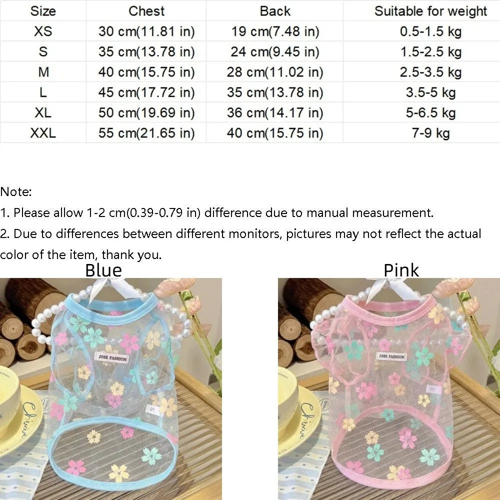 Thin Breathable Cooling Dog Vest Flying Sleeves Sunproof Cat Mesh T Shirt Lightweight Floral Print Dog Sunscreen Clothing Summer Vue