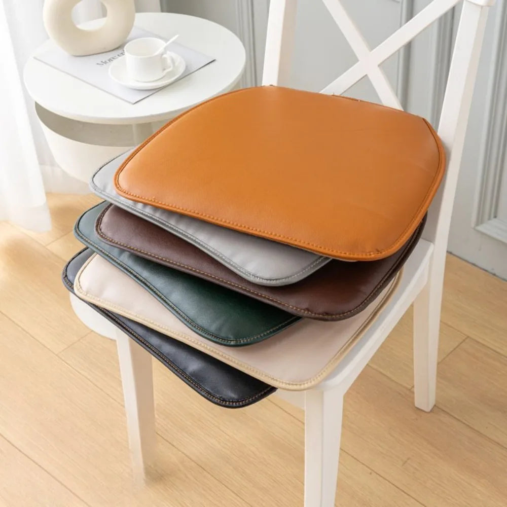 Waterproof D-Shape PU Leather Seat Cushion Dirt-resistant Thickened Table Chair Mat Non-slip Solid Color Dining Chair Cushion Vue