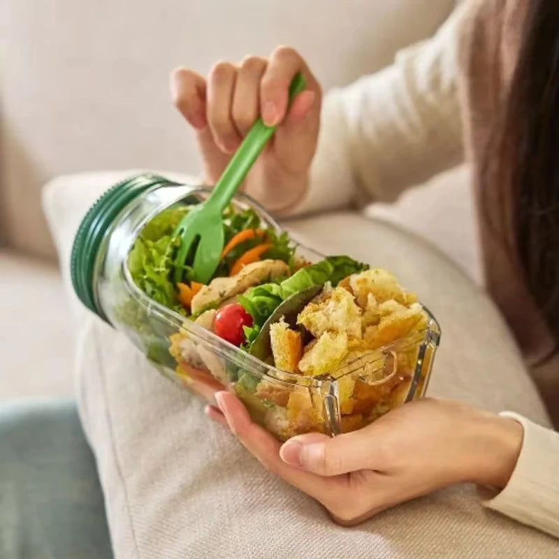 Leakproof Salad Box Portable Breakfast Fruit Storage Box Plastic Salad Container with Side-opening Cover For Picnic Home Office Vue