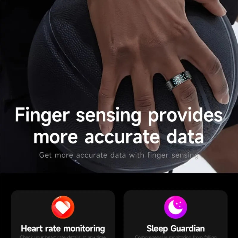 2025 New SR08 Smart Ring Men Women LED Display Screen Heart Rate Blood Oxygen Monitoring 5ATM Waterproof Multi Sports Modes Gift Vue