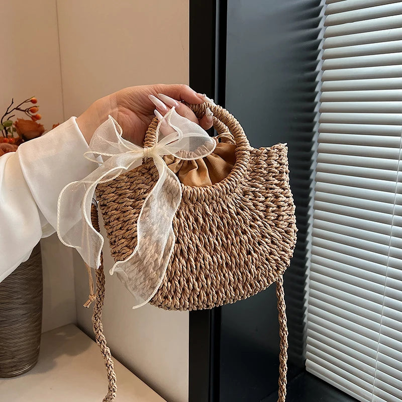Women Crossbody Bags Handmade Casual Woven Basket Handbag Elegant