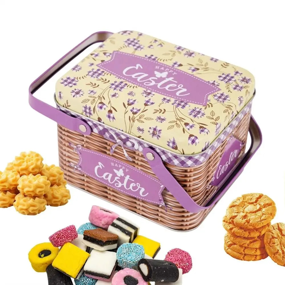 Practical Cartoon Easter Metal Tin Box Sealing Large Easter Gift Boxes Moisture-proof with Handle Snack Storage Box Holiday Vue
