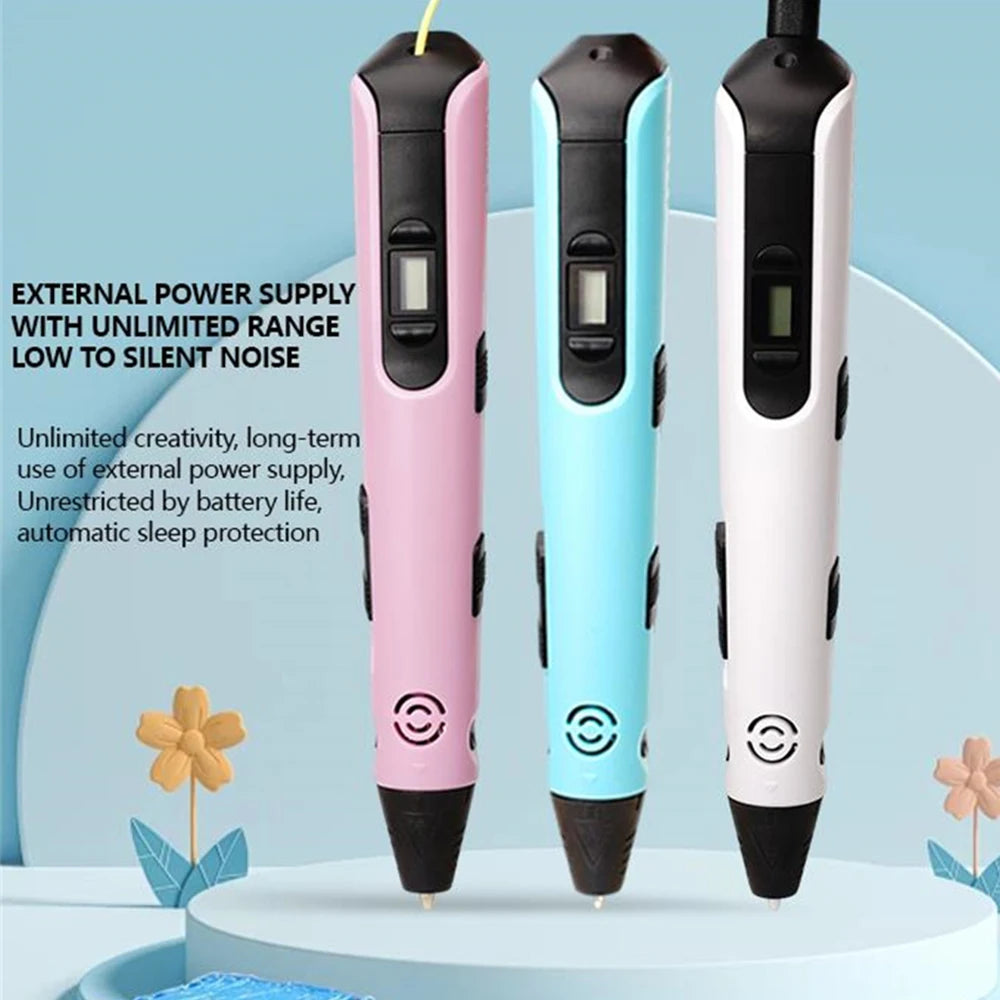 Kids 3D Printing Pen with LED Display Creative DIY Drawing Pen Non-Toxic PLA Filament Art Craft Pen for Children Boys Girls Gift Vue