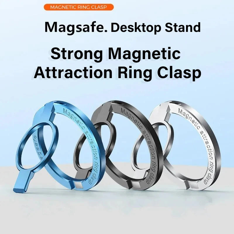 Ultra-thin Cell Phone Ring Holder Magnetic Ring Foldable Kickstand Magnet Grip Desktop Stand for MagSafe IPhone 16 15 14 13 12 Vue