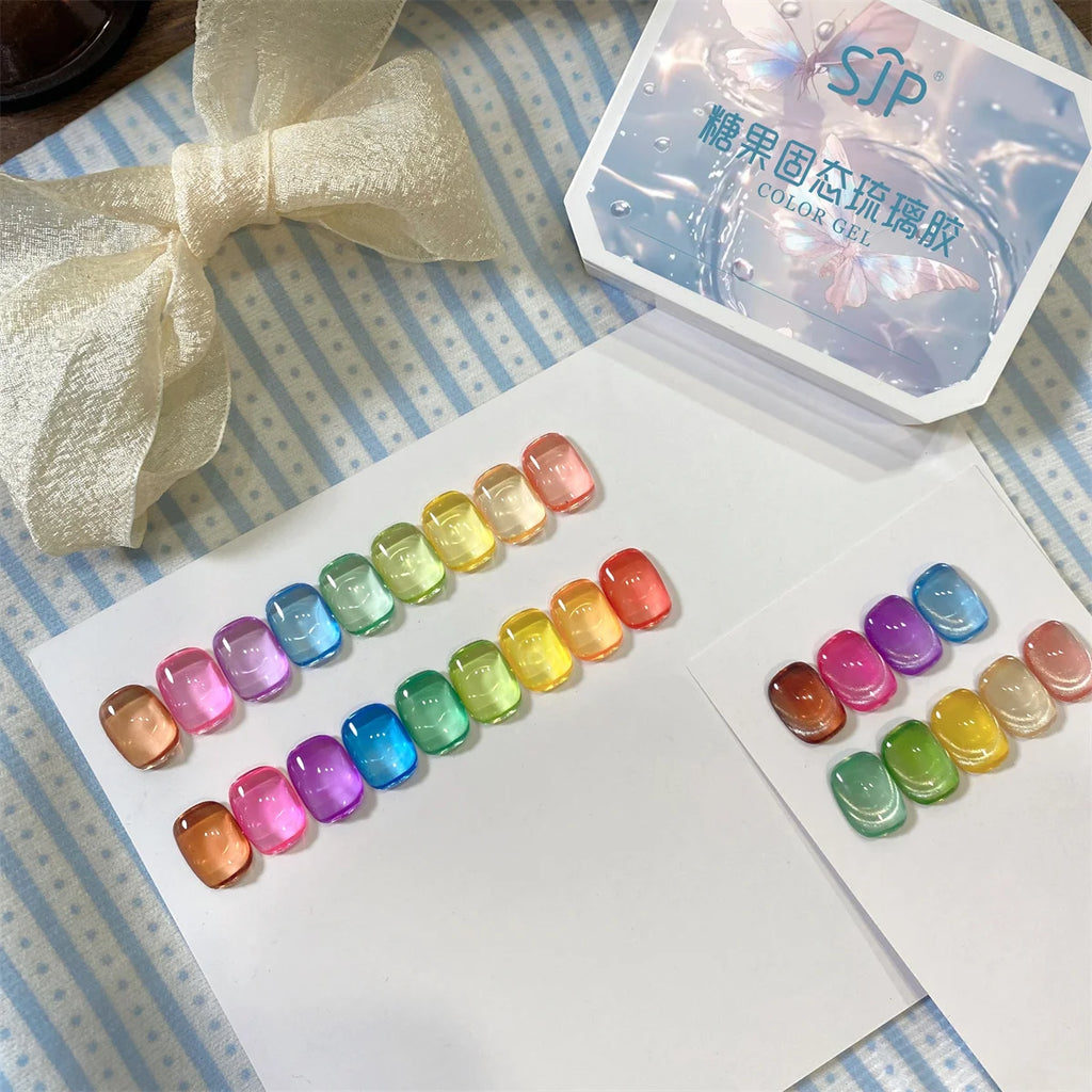1pc Candy glass 9-grid solid nail polish gel patting gel new transparent silky thick nail art creation decoration DIY summer Vue