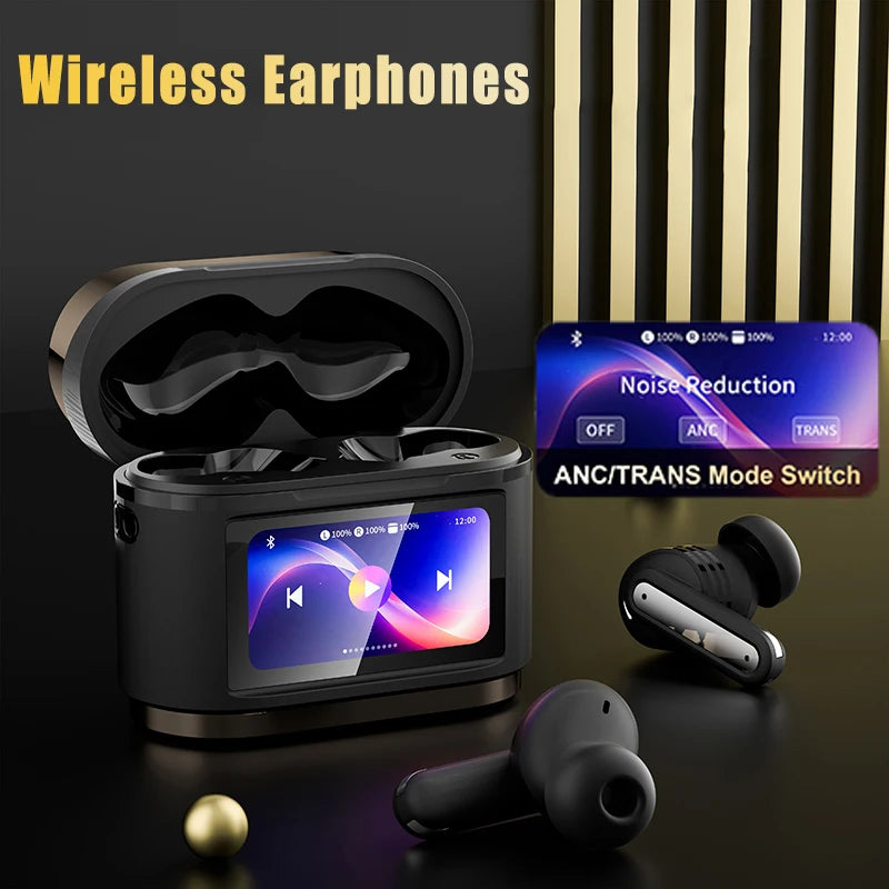 Wireless Earphones Smart Digital Display Touch Screen Bluetooth Headset Supports ANC ENC Active Noise Reduction Headphones Vue