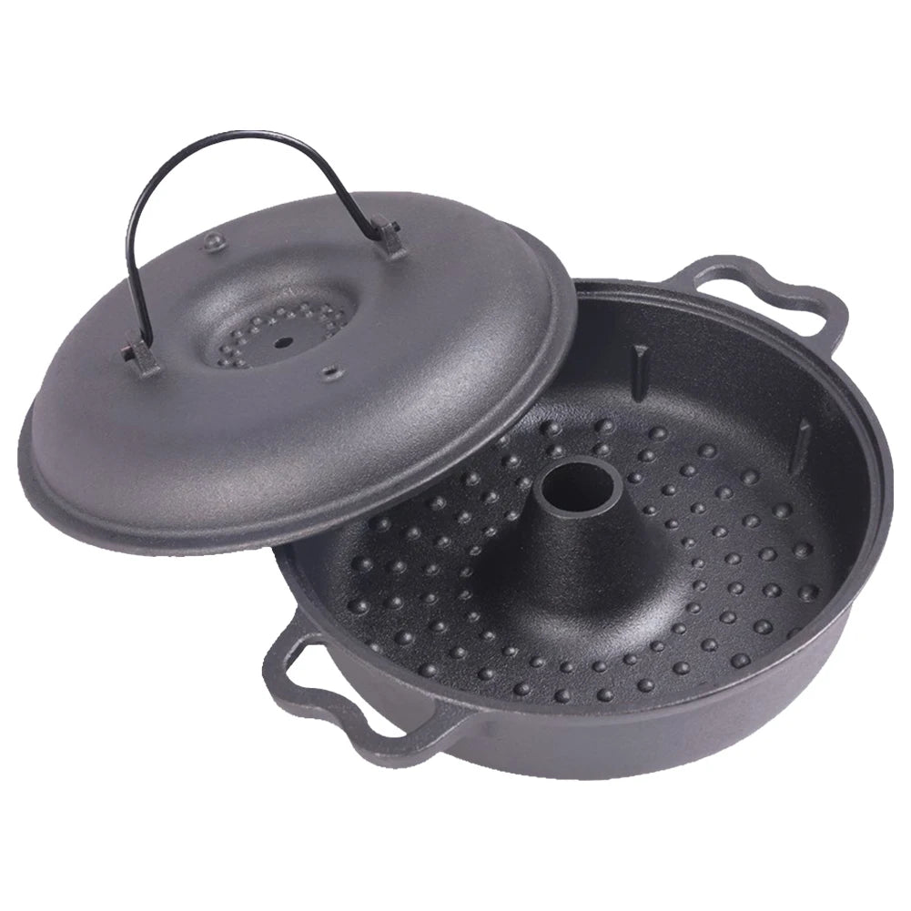 Cast Iron Roasted Sweet Potato Pan W/Lid Garlic Baker for Picnic Camping Patio Backyard Cooking Vue 22 cm