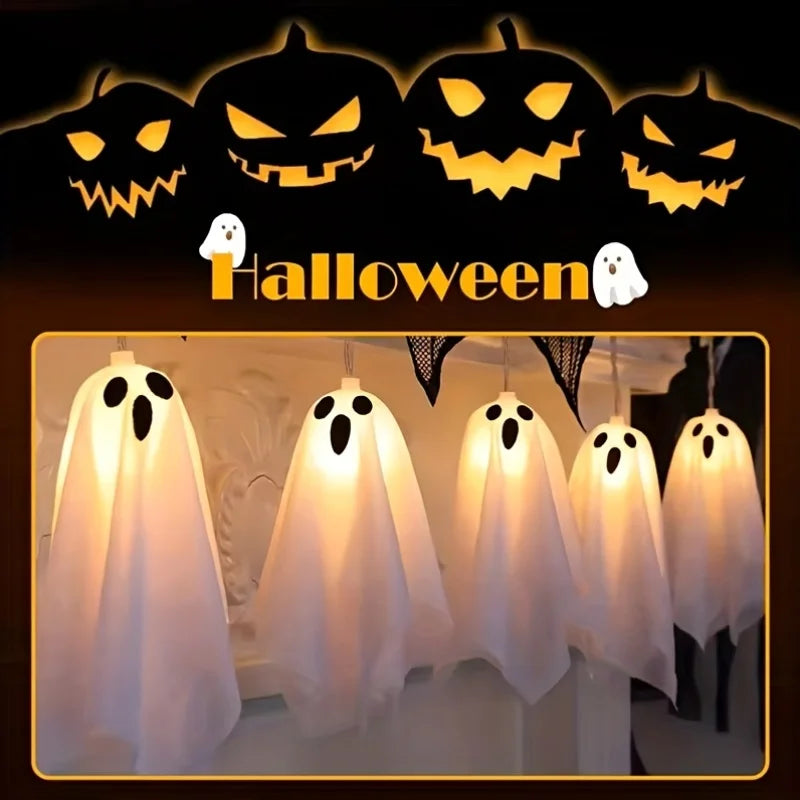 Spooky Ghost LED Garland String Lights, Halloween Hanging Fabric Decor Lights for Mantel Porch Haunted House Holiday Decoration Vue Warm White 3M10LED