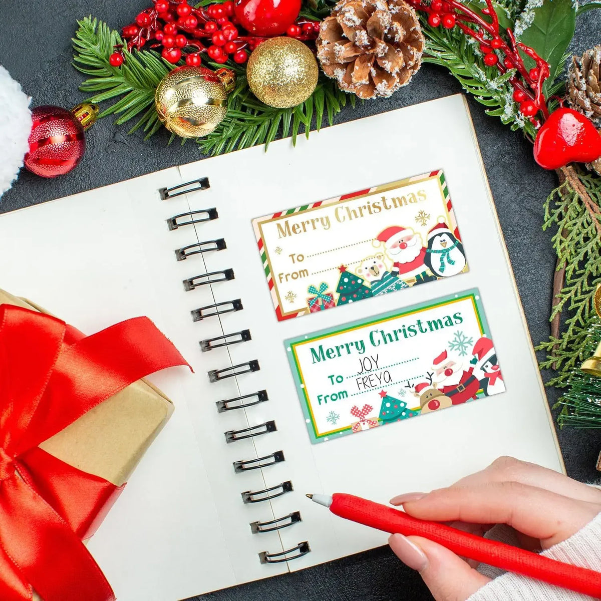 Colorful Christmas Stickers 180/roll Merry Christmas Tags Write-On Holiday Waterproof Stickers Wrapping Envelope Sealing Sticker Vue