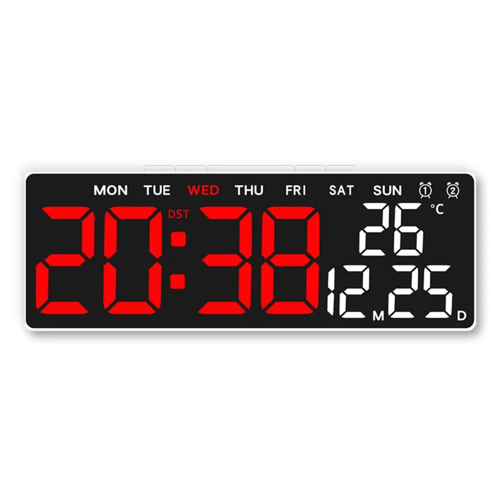 12/24H Format LED Electronic Clock 2 Alarms 3 Levels Brightness Alarm Clock Temperature Display Auto-Dimmer Large Digital Clock Vue White Red