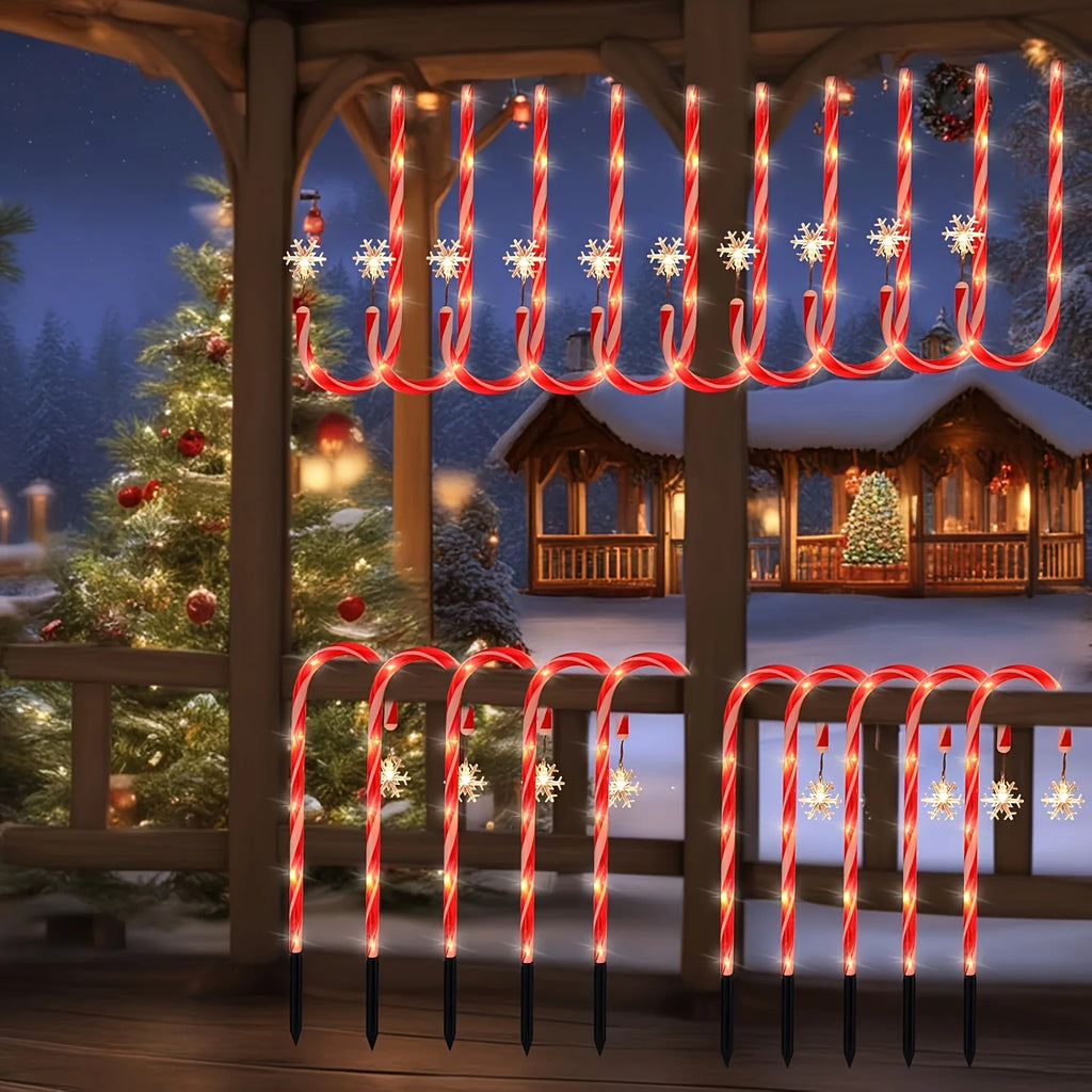 Christmas Ambiance Solar Stake Lights - Star Snowflake Cane Shape, 8 Lighting Modes, LED Outdoor Lawn Lights for Path, Garden Vue