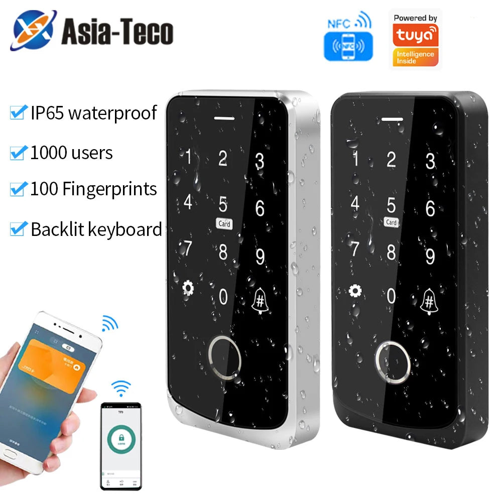 Waterproof Bluetooth Fingerprint Access Control Controller RFID Keyboard 13.56MHz Card for Use with Tuya App Vue